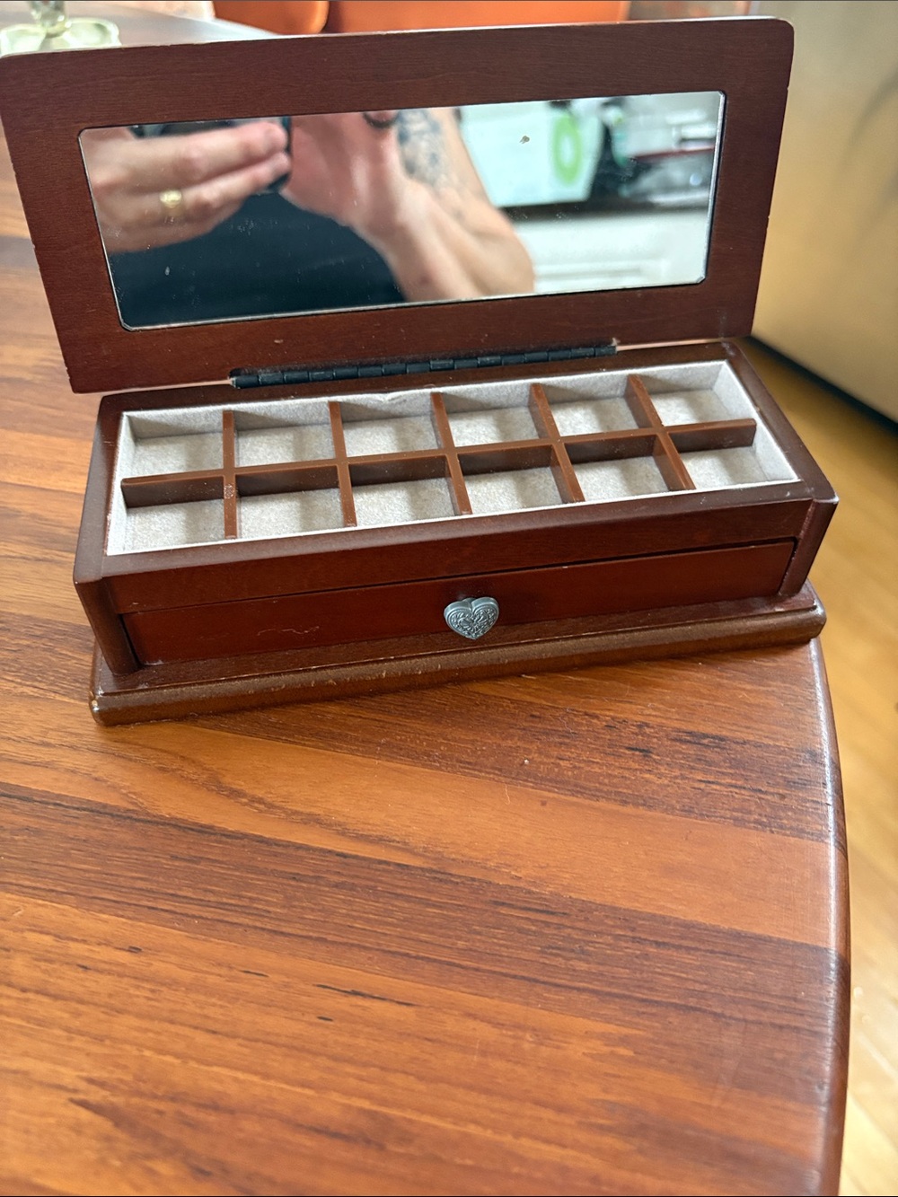 Small Wooden Jewelry Organizer Box with Mirror - Brown